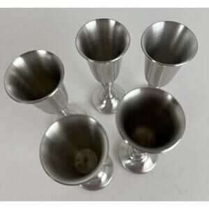 Pewter Five Cordial Shot Stem Fluted Rim Satin Finish Preisner Vintage 2032 1975